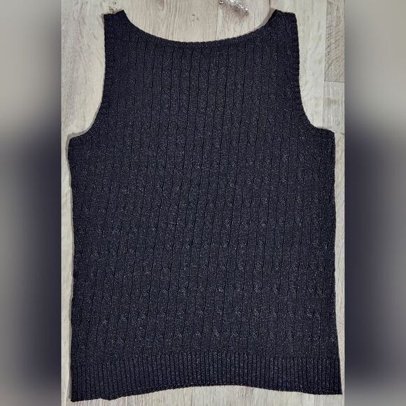 Lauren Ralph Lauren  Black labe Metallic Cable-Knit Sleeveless Sweater size M - Picture 8 of 10